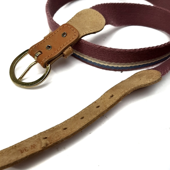 Striped Fabric Belt with Leather 34"+ - Picture 3 of 4